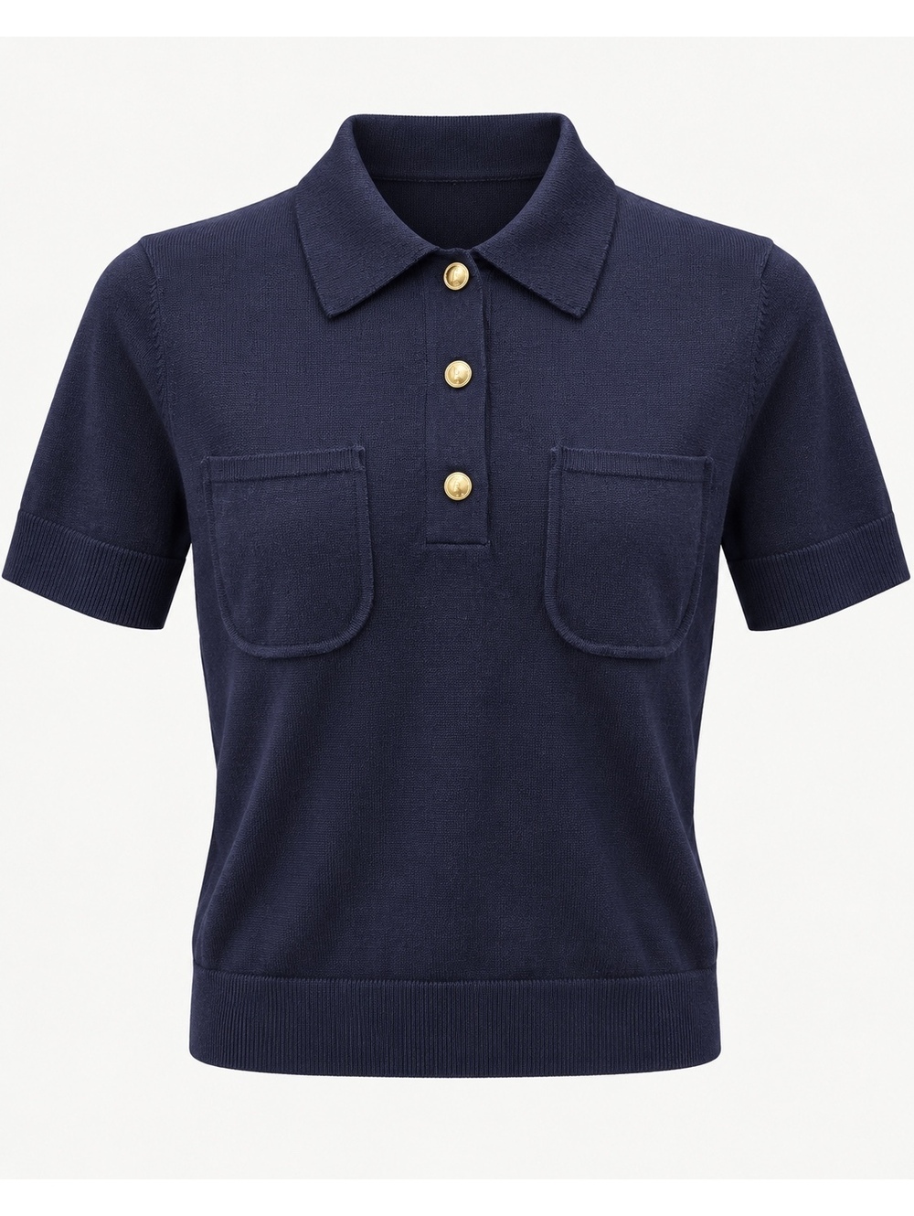 Michael Kors Women’s M Navy Knit Polo Gold Buttons Pocket Sweater Top